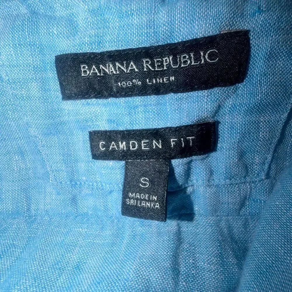 BANANA REPUBLIC 100% Linen Blue Camden Fit Button Down Short Sleeve Shirt-S